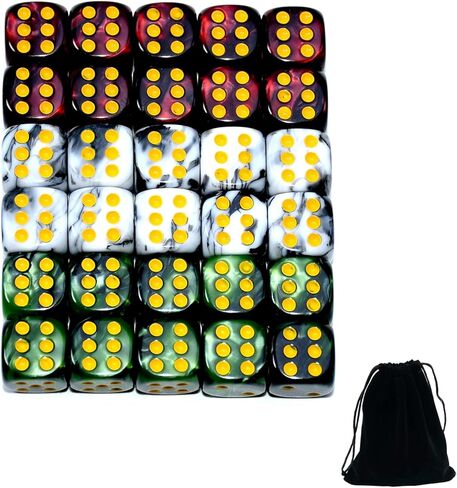 Smartdealspro 30-Pack 12mm Double Color Round Angle Six Sided Dice Die with Free Pouch for Tenzi, Farkle, Yahtzee, Bunco, Teaching Math, Lord of the Ring Living Card Game in Kuwait