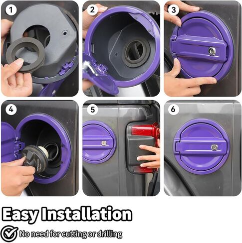 JWWY Fuel Filler Door Gas Tank Cap Cover with Lock Fit for 2018-2026 Jeep Wrangler JL & Unlimited Sport Rubicon Sahara 2/4 Door, Aluminum Fuel Door Exterior Accessories,Purple in Kuwait