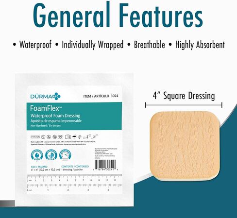 ضمادات رغوية مقاومة للماء غير لاصقة من Dynarex FoamFlex - 4 بوصات × 4 بوصات، ضمادات إسفنجية مسامية وعالية الامتصاص للجروح، صندوق واحد مكون من 10 ضمادات إسفنجية مقاومة للماء غير لاصقة من Dynarex FoamFlex - 4 بوصات × 4 بوصات in Saudi Arabia