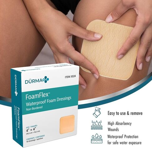 ضمادات رغوية مقاومة للماء غير لاصقة من Dynarex FoamFlex - 4 بوصات × 4 بوصات، ضمادات إسفنجية مسامية وعالية الامتصاص للجروح، صندوق واحد مكون من 10 ضمادات إسفنجية مقاومة للماء غير لاصقة من Dynarex FoamFlex - 4 بوصات × 4 بوصات in Saudi Arabia