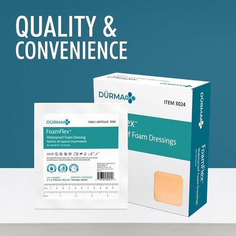 ضمادات رغوية مقاومة للماء غير لاصقة من Dynarex FoamFlex - 4 بوصات × 4 بوصات، ضمادات إسفنجية مسامية وعالية الامتصاص للجروح، صندوق واحد مكون من 10 ضمادات إسفنجية مقاومة للماء غير لاصقة من Dynarex FoamFlex - 4 بوصات × 4 بوصات in Saudi Arabia