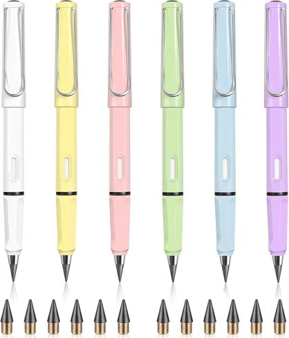 Infinity Forever Pencil,6 Pcs Infinite Pencil,12 Replaceable Nibs,With Eraser,No Need Sharpened,For Sketch, Drawing And Writing,Student Home Office And Study Supplies in Saudi Arabia