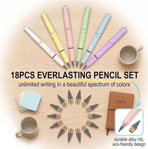 Infinity Forever Pencil,6 Pcs Infinite Pencil,12 Replaceable Nibs,With Eraser,No Need Sharpened,For Sketch, Drawing And Writing,Student Home Office And Study Supplies in Saudi Arabia