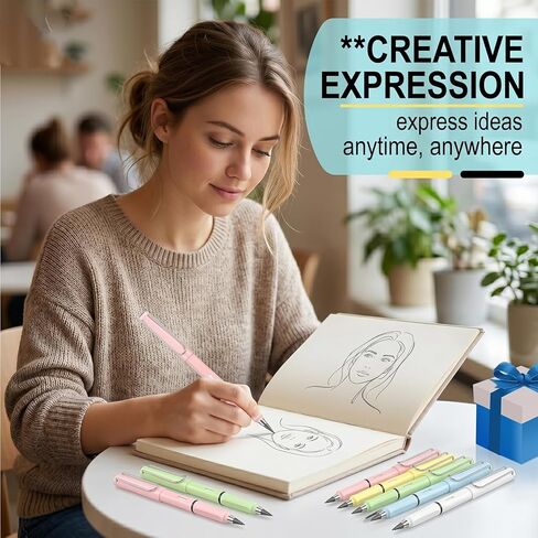 Infinity Forever Pencil,6 Pcs Infinite Pencil,12 Replaceable Nibs,With Eraser,No Need Sharpened,For Sketch, Drawing And Writing,Student Home Office And Study Supplies in Saudi Arabia