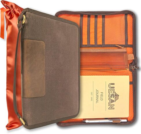 A5 Zippered Field Journal Cover with Detachable Strap, Waxed Canvas ＆ Leather Accent Notebook Organizer Case with Pen Holder, Includes 5.8″ x 8.3″ Refill, Fits Up to 4 Notebooks for Travel, EDC, Brown in Saudi Arabia
