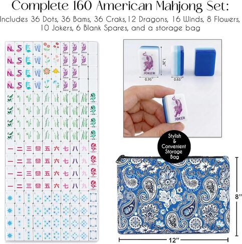 Sweet Jojo Designs Mahjong Tile Set Cute, Pretty Mah Jongg Sets American, 160 1.26in. Engraved 4 Layer Acrylic Mojang Tile Game Set, Beautiful Mahjong Accessories and Gifts Travel Bag (Green and Pink) in Kuwait