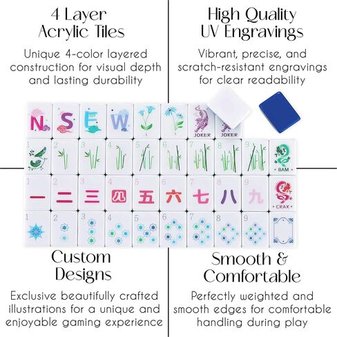 Sweet Jojo Designs Mahjong Tile Set Cute, Pretty Mah Jongg Sets American, 160 1.26in. Engraved 4 Layer Acrylic Mojang Tile Game Set, Beautiful Mahjong Accessories and Gifts Travel Bag (Green and Pink) in Kuwait