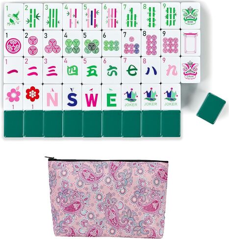 Sweet Jojo Designs Mahjong Tile Set Cute, Pretty Mah Jongg Sets American, 160 1.26in. Engraved 4 Layer Acrylic Mojang Tile Game Set, Beautiful Mahjong Accessories and Gifts Travel Bag (Green and Pink) in Kuwait