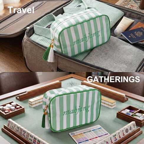 حقيبة بلاط Mahjong فقط - حقيبة تخزين مطرزة باللونين الوردي والأحمر لـ 166 بلاطة من بلاط Mahjong الأمريكي (1.2 بوصة)، حقيبة سفر سميكة بسحاب من القماش لملحقات ألعاب اللوحة والتجمعات (أخضر) in Kuwait