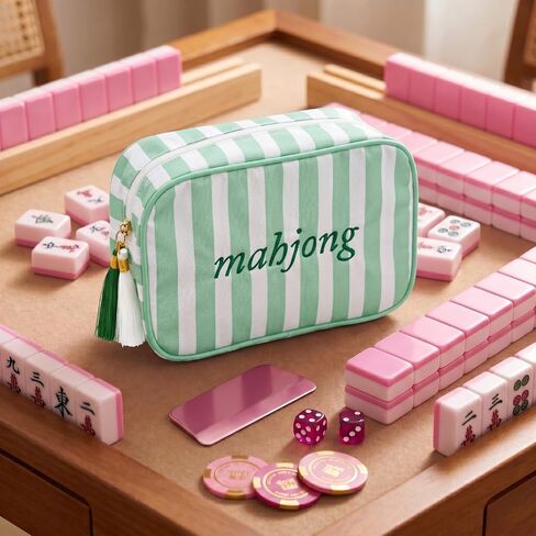 حقيبة بلاط Mahjong فقط - حقيبة تخزين مطرزة باللونين الوردي والأحمر لـ 166 بلاطة من بلاط Mahjong الأمريكي (1.2 بوصة)، حقيبة سفر سميكة بسحاب من القماش لملحقات ألعاب اللوحة والتجمعات (أخضر) in Kuwait