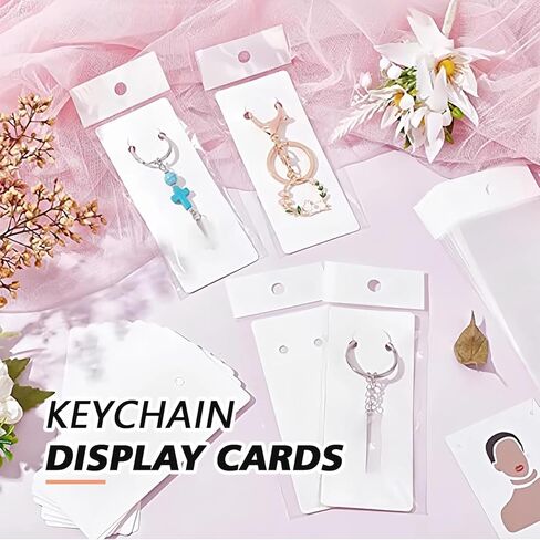 100Set White Keychain Display Cards with Self-Sealing Bags 2’’ x 5.9’’ Long Keyring Cardstock Holder Keychain Packaging Supplies Jewelry Display Cards for Small Business Selling in Kuwait