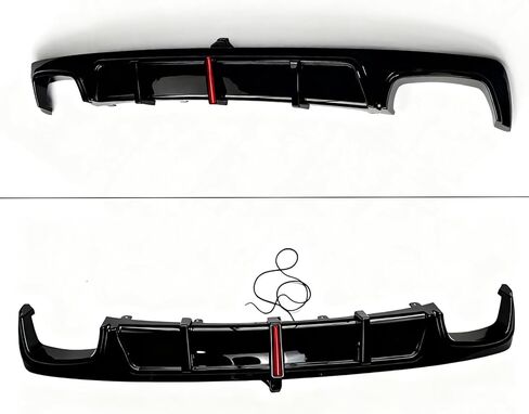 ناشر خلفي مع ضوء LED مناسب لسيارة BMW 5 Series G30 LCI 2021-2023 530e/ 530i/ 540i (الطراز الأساسي/العادي فقط)، استبدال المصد الخلفي للملحقات الخارجية لفاصل الشفة السفلية باللون الأسود اللامع in Kuwait