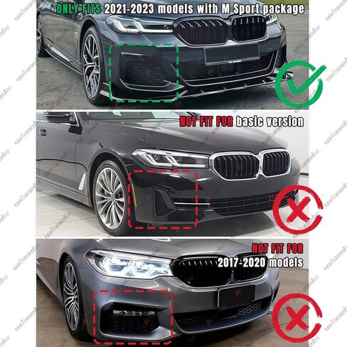 موزع الشفاه الأمامي متوافق مع BMW 5 Series G30 LCI M Sport 2021-2023، طراز GT باللون الأسود اللامع، يناسب موديلات 530i 530e 540i M550i وxDrive - WheelX in Kuwait