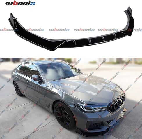 موزع الشفاه الأمامي متوافق مع BMW 5 Series G30 LCI M Sport 2021-2023، طراز GT باللون الأسود اللامع، يناسب موديلات 530i 530e 540i M550i وxDrive - WheelX in Kuwait