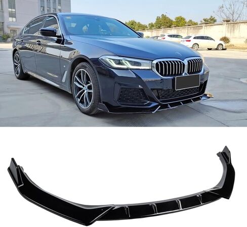 موزع الشفاه الأمامي متوافق مع BMW 5 Series G30 LCI M Sport 2021-2023، طراز GT باللون الأسود اللامع، يناسب موديلات 530i 530e 540i M550i وxDrive - WheelX in Kuwait