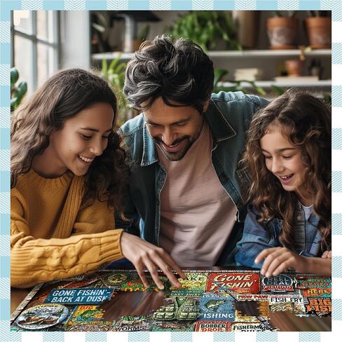 أحجية الصور المقطوعة 1000 قطعة من White Mountain، ألغاز مجمعة لعلامات الأسماك العتيقة مع قطع كبيرة هدية للبالغين والعائلة 24 بوصة × 30 بوصة - أحب صيد الأسماك in Kuwait