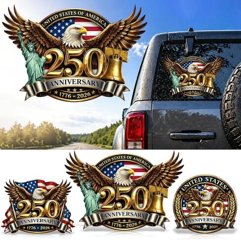 5PCS 250th Anniversary USA Sticker Set with 10-Inch Large Decal, 1776-2026 Patriotic Eagle, Statue of Liberty & Liberty Bell HD Vinyl Decal, Self-Adhesive No Residue, for Car Truck SUV Window Laptop in Saudi Arabia
