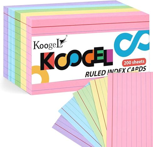 Koogel 300 قطعة من بطاقات الفهرس المسطرة، بطاقات فهرس مقاس 5 × 3 بوصة، بطاقات فلاش، بطاقات ملاحظات ملونة نيون، بطاقات دراسة لمكتب ذاكرة التعلم المدرسي in Kuwait