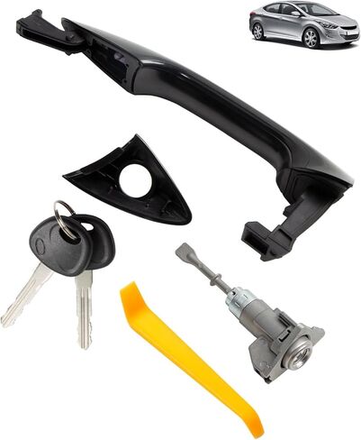 Left Front Exterior Door Handle and Door Lock Cylinder Set with 2 Keys Compatible with Hyundai Elantra 2011-2015 Replace 81970-3XA00 82651-3X000 82662-3X000, Black Driver Side Switch Cylinder Set in Saudi Arabia