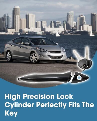 Left Front Exterior Door Handle and Door Lock Cylinder Set with 2 Keys Compatible with Hyundai Elantra 2011-2015 Replace 81970-3XA00 82651-3X000 82662-3X000, Black Driver Side Switch Cylinder Set in Saudi Arabia
