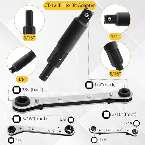 Tujoe Vacuum-Rated Valve Core Remover Installer Tool with Refrigeration Repair Wrench Set 3/8" 1/4" 5/16" 3/16" Service Ratchet Wrench Hex Bit Adapter Cord Alligator Clips Test Leads in Kuwait