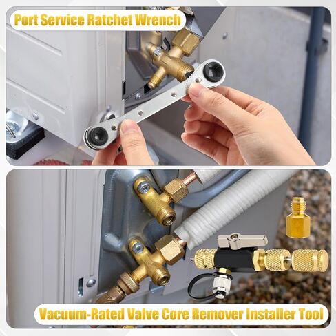 Tujoe Vacuum-Rated Valve Core Remover Installer Tool with Refrigeration Repair Wrench Set 3/8" 1/4" 5/16" 3/16" Service Ratchet Wrench Hex Bit Adapter Cord Alligator Clips Test Leads in Kuwait