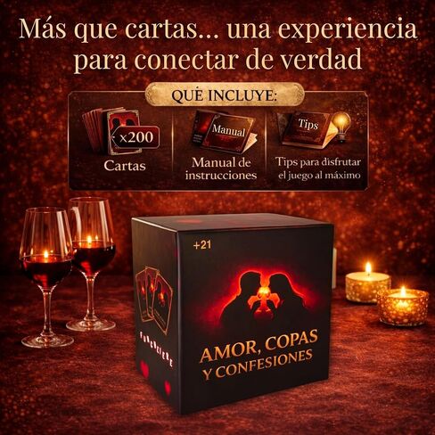 Amor, Copas y Confesiones Spanish Couples Card Game, Relationship-Building Conversation, Romantic Couples Card Game. Juego de Cartas para Parejas. Retos Romanticos, Ideal para Date Night in Saudi Arabia