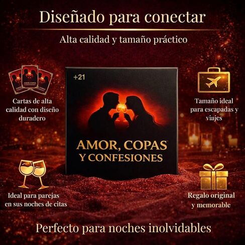 Amor, Copas y Confesiones Spanish Couples Card Game, Relationship-Building Conversation, Romantic Couples Card Game. Juego de Cartas para Parejas. Retos Romanticos, Ideal para Date Night in Saudi Arabia