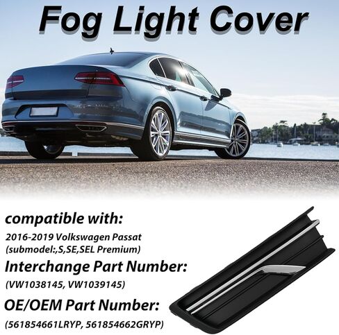 Front Fog Light Cover Compatible with 2016-2019 Volkswagen Passat Sedan Black Bumper Grille Cap Trim Set Replacement Parts (Left and Right) in Saudi Arabia