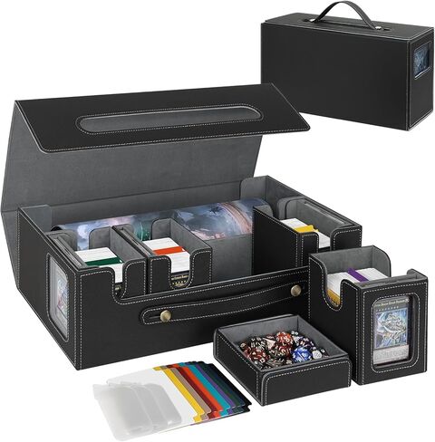 MTG Commander Deck Box 6-in-1, Large Trading Card Storage Case with 4 Removable Card Deck Boxes, Display Windows, Dice Box & Playmat Compartment, Holds 2000+ Unsleeved Cards, Black Gray in Saudi Arabia