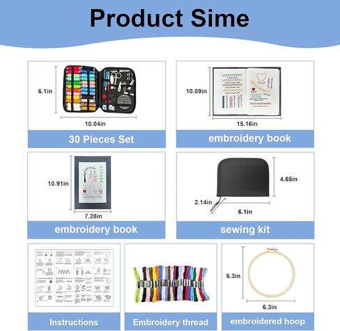 Fuoucsa 123 PCS Portable Embroidery Kit for Adults,Suitable for Craft Enthusiasts,Practical Beginners Embroidery Stitch Book Kit with Patterns,Tutorials and Full Sewing Tools for DIY Hand Embroidery in Saudi Arabia