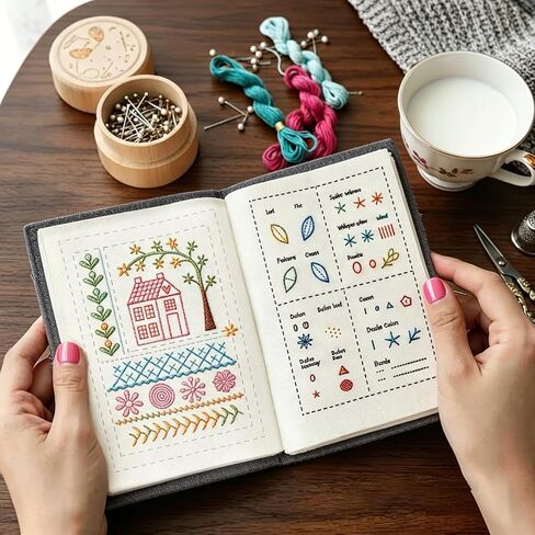 Fuoucsa 123 PCS Portable Embroidery Kit for Adults,Suitable for Craft Enthusiasts,Practical Beginners Embroidery Stitch Book Kit with Patterns,Tutorials and Full Sewing Tools for DIY Hand Embroidery in Saudi Arabia