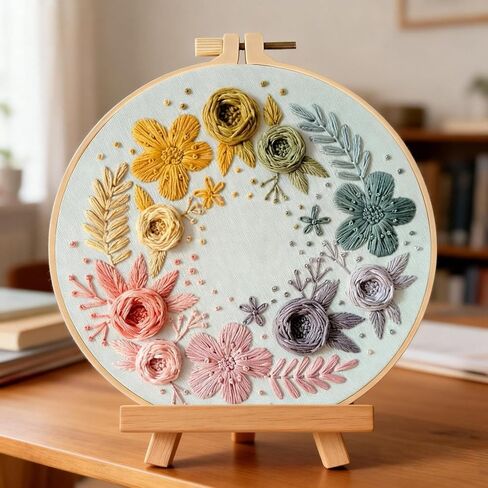 Herdiese Embroidery Kit for Beginners with Floral Garden Pattern – Easy Embroidery Kit Includes Stamped Fabric, 22 Stitches Guide, Cotton Thread, Hoop, Needles & Scissors – Craft Set in Saudi Arabia
