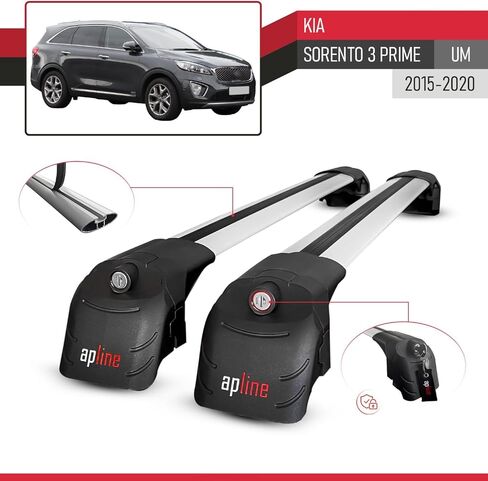 Compatible with Kia Sorento 3 (UM) Prime 2015-2020 ACE-2 Type Car Roof Rack Cross Bar Grey Aluminium Bars in Saudi Arabia