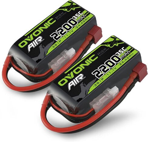 بطارية ليبو OVONIC 3S 11.1V 2200mAh 35C Max إلى 70C Deans Connector - عبوتان من البطاريات القصيرة 3S مع طاقة مفرطة لمركبات السيارات RC والقوارب بدون طيار والطائرة الرباعية والمروحية FPV (عبوتان) in Kuwait