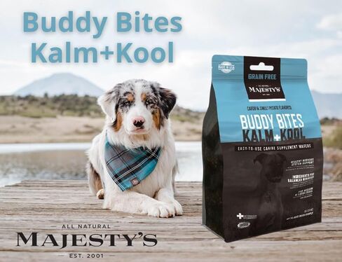 Majesty's Grain-Free Buddy Bites Kalm and Kool Wafers for Medium / Large Dogs - Superior Nervous System Support Supplement - Carob and Sweet Potato Flavored - 56 Count (Up To 8 Week Supply) in Saudi Arabia