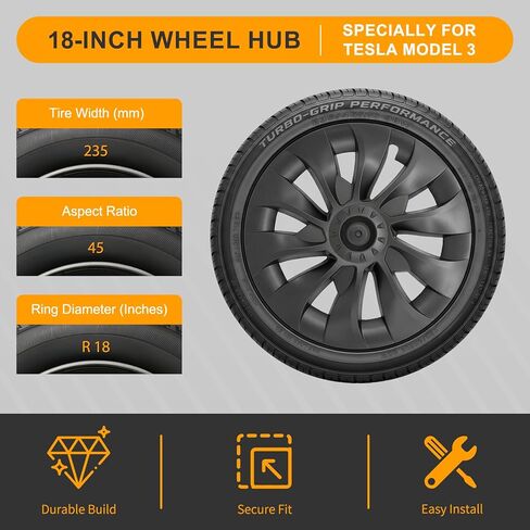 18 Inch Wheel Rim Cover Hubcaps for Tesla Model 3 2017–2023, Full Fit Snap-On Hub Caps with Valve Hole & Guard Tape, PC+ABS Aero Wheel Covers, All-Weather Protection in Saudi Arabia