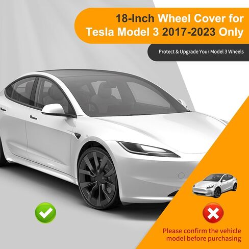 18 Inch Wheel Rim Cover Hubcaps for Tesla Model 3 2017–2023, Full Fit Snap-On Hub Caps with Valve Hole & Guard Tape, PC+ABS Aero Wheel Covers, All-Weather Protection in Saudi Arabia