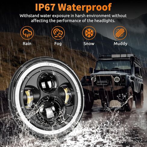 HILLSKING 7 Inch Led halo Headlights Round for Jeep Wrangler JK TJ LJ/Plug and Play with White/Amber DRL, Built-in Turn Signal, High/Low Beam Projector(Fits H6024) in Saudi Arabia