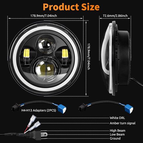 HILLSKING 7 Inch Led halo Headlights Round for Jeep Wrangler JK TJ LJ/Plug and Play with White/Amber DRL, Built-in Turn Signal, High/Low Beam Projector(Fits H6024) in Saudi Arabia