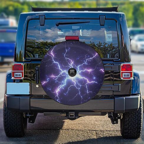 Spare Tire Cover with Backup Camera Hole Purple Lightning Waterproof Tire Cover Fit for Rv SUV Truck Travel Trailer 17inch in Saudi Arabia