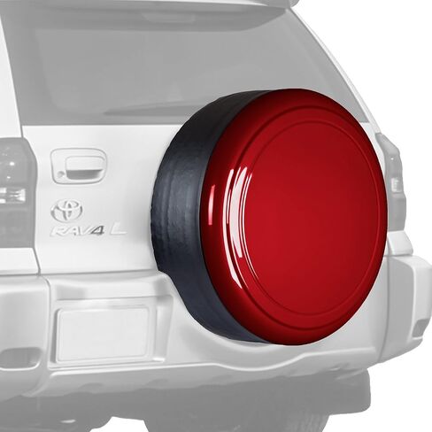 غطاء إطار صلب متطابق اللون من Boomerang مقاس 28 بوصة لسيارة Toyota RAV4 (01-05) - (وجه بلاستيكي وحزام فينيل) - أحمر in Kuwait