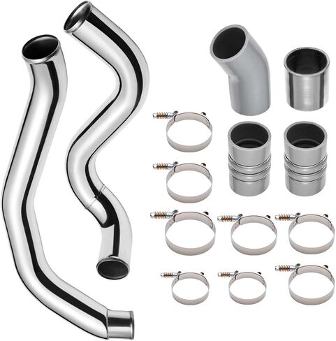 أنابيب التبريد الداخلي SPELAB Turbo متوافقة مع 2003-2007 Ford F250 F350 F450 F550 6.0L Powerstroke، مجموعة أنابيب المبرد الداخلي من الألومنيوم الجانب الساخن والبارد، فضي in Kuwait