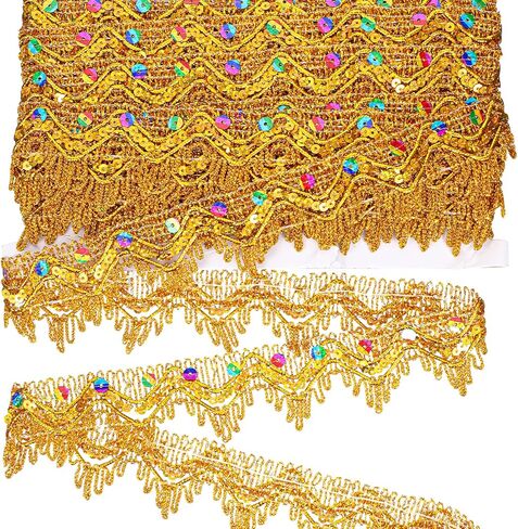 9.8 Yard Gold lace Trim with Shiny Beaded - Sequins Vintage Gold Trim for Sewing 1.57in Wide - Sewing Trim & Embellishments for Wedding DIY Craft Sewing Fabric in Kuwait