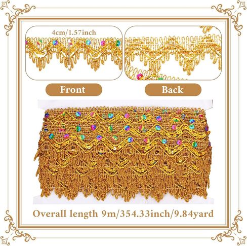 9.8 Yard Gold lace Trim with Shiny Beaded - Sequins Vintage Gold Trim for Sewing 1.57in Wide - Sewing Trim & Embellishments for Wedding DIY Craft Sewing Fabric in Kuwait