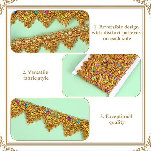 9.8 Yard Gold lace Trim with Shiny Beaded - Sequins Vintage Gold Trim for Sewing 1.57in Wide - Sewing Trim & Embellishments for Wedding DIY Craft Sewing Fabric in Kuwait