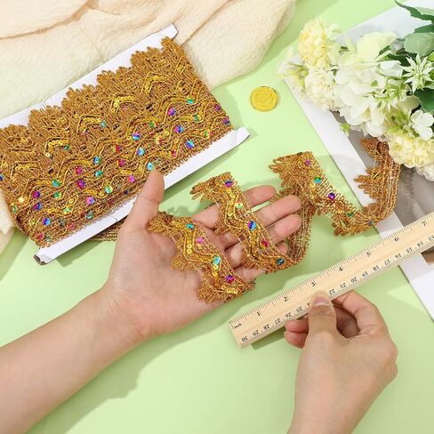 9.8 Yard Gold lace Trim with Shiny Beaded - Sequins Vintage Gold Trim for Sewing 1.57in Wide - Sewing Trim & Embellishments for Wedding DIY Craft Sewing Fabric in Kuwait
