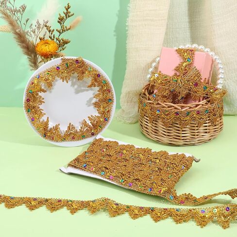 9.8 Yard Gold lace Trim with Shiny Beaded - Sequins Vintage Gold Trim for Sewing 1.57in Wide - Sewing Trim & Embellishments for Wedding DIY Craft Sewing Fabric in Kuwait