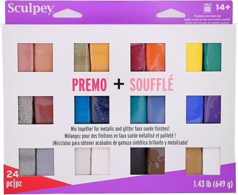 Polyform Sculpey Soufflé™ & Sculpey Premo™ Premium، طين بوليمر مخبوز بالفرن، مجموعة 24 لونًا فريدًا، غير سام، 11.43 رطلاً، رائع لصنع المجوهرات، والعطلات، والأعمال اليدوية، والوسائط المختلطة والمزيد! in Saudi Arabia