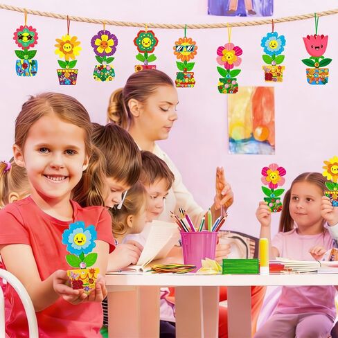 مجموعات حرفية للزهور من فانسي لاند سبرينج، اصنع وعاء الزهور الخاص بك بنفسك، زخرفة معلقة على شكل زهور توليب عباد الشمس، ملصقات حرفية للأطفال في الفصول الدراسية المدرسية، هدايا حفلات عيد الأم، 16 مجموعة in Kuwait